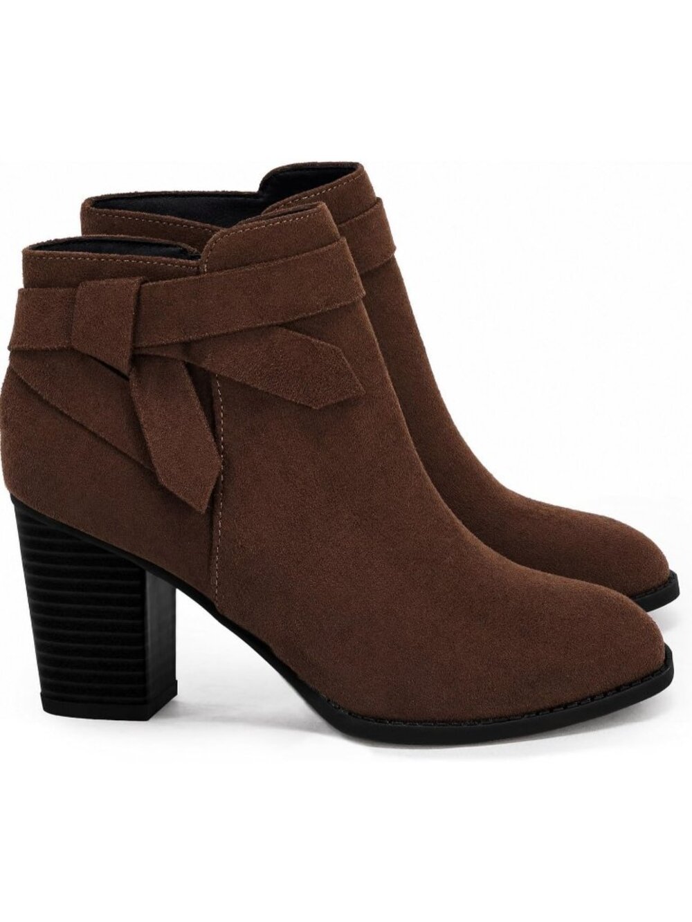 Women's Chocolate Tie Knot Chelsea Pump Ankle Boots Closed Toe Stack Heel Bootie
